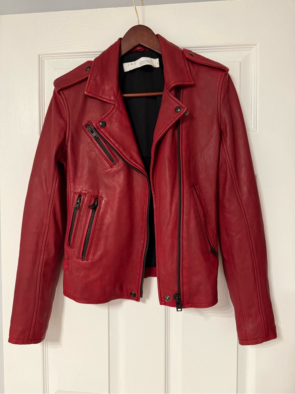 IRO Red Leather Moto Jacket- it’s not that bright red like the picture.